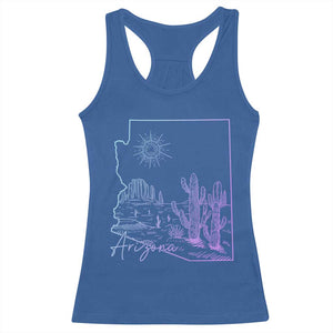 Glowing Arizona State Map Outline Graphic Racerback Tank Top Neon Gradient Cactus Desert Travel Souvenir