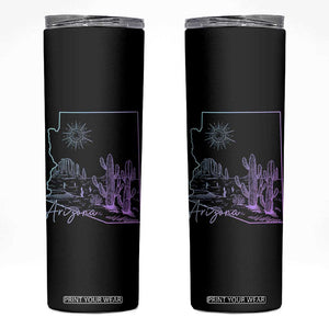Glowing Arizona State Map Outline Graphic Skinny Tumbler Neon Gradient Cactus Desert Travel Souvenir