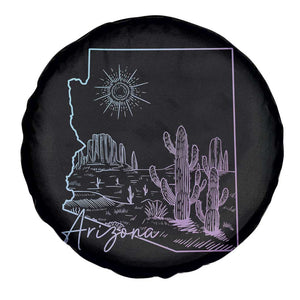 Glowing Arizona State Map Outline Graphic Spare Tire Cover Neon Gradient Cactus Desert Travel Souvenir