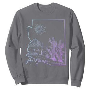Glowing Arizona State Map Outline Graphic Sweatshirt Neon Gradient Cactus Desert Travel Souvenir