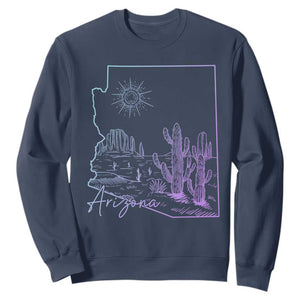 Glowing Arizona State Map Outline Graphic Sweatshirt Neon Gradient Cactus Desert Travel Souvenir