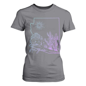Glowing Arizona State Map Outline Graphic T Shirt For Women Neon Gradient Cactus Desert Travel Souvenir