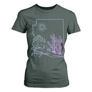 Glowing Arizona State Map Outline Graphic T Shirt For Women Neon Gradient Cactus Desert Travel Souvenir