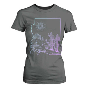 Glowing Arizona State Map Outline Graphic T Shirt For Women Neon Gradient Cactus Desert Travel Souvenir