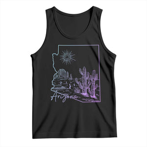 Glowing Arizona State Map Outline Graphic Tank Top Neon Gradient Cactus Desert Travel Souvenir