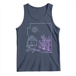 Glowing Arizona State Map Outline Graphic Tank Top Neon Gradient Cactus Desert Travel Souvenir
