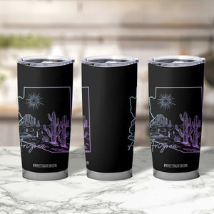 Glowing Arizona State Map Outline Graphic Tumbler Cup Neon Gradient Cactus Desert Travel Souvenir