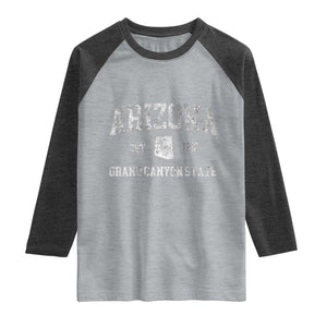 Vintage Distressed Arizona Grand Canyon State Graphic Raglan Shirt Retro 1912 Varsity Map Souvenir
