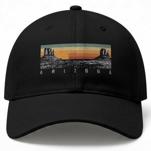 Retro Arizona Sunset Monument Valley Graphic Baseball Cap Panoramic Desert Red Rocks Landscape Souvenir