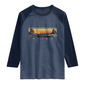 Retro Arizona Sunset Monument Valley Graphic Raglan Shirt Panoramic Desert Red Rocks Landscape Souvenir
