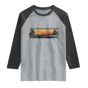 Retro Arizona Sunset Monument Valley Graphic Raglan Shirt Panoramic Desert Red Rocks Landscape Souvenir
