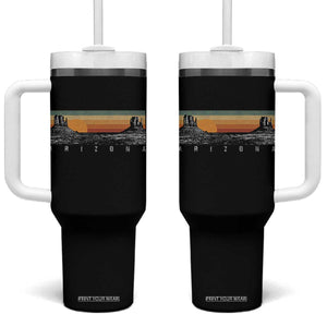 Retro Arizona Sunset Monument Valley Graphic Tumbler With Handle Panoramic Desert Red Rocks Landscape Souvenir