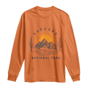 Retro Saguaro National Park Sunset Graphic Long Sleeve Shirt Vintage Arizona Desert Mountain Badge Souvenir