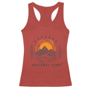 Retro Saguaro National Park Sunset Graphic Racerback Tank Top Vintage Arizona Desert Mountain Badge Souvenir