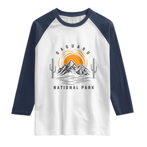 Retro Saguaro National Park Sunset Graphic Raglan Shirt Vintage Arizona Desert Mountain Badge Souvenir