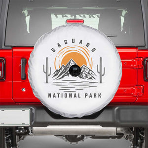 Retro Saguaro National Park Sunset Graphic Spare Tire Cover Vintage Arizona Desert Mountain Badge Souvenir