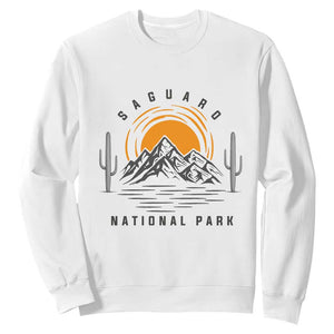 Retro Saguaro National Park Sunset Graphic Sweatshirt Vintage Arizona Desert Mountain Badge Souvenir
