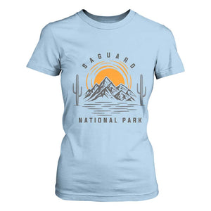 Retro Saguaro National Park Sunset Graphic T Shirt For Women Vintage Arizona Desert Mountain Badge Souvenir