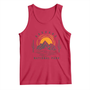 Retro Saguaro National Park Sunset Graphic Tank Top Vintage Arizona Desert Mountain Badge Souvenir