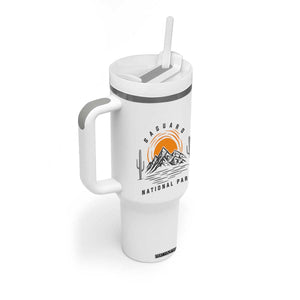 Retro Saguaro National Park Sunset Graphic Tumbler With Handle Vintage Arizona Desert Mountain Badge Souvenir