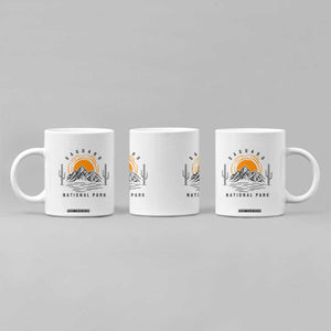 Retro Saguaro National Park Sunset Graphic Coffee Mug Vintage Arizona Desert Mountain Badge Souvenir