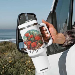 Beautiful Blooming Cactus Flower Arizona Graphic Tumbler With Handle Vintage Desert Botanical Floral Nature Souvenir