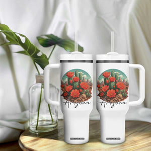 Beautiful Blooming Cactus Flower Arizona Graphic Tumbler With Handle Vintage Desert Botanical Floral Nature Souvenir