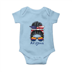 Patriotic Arizona Messy Bun Girl Graphic Baby Onesie American Flag Sunglasses Southwest State Pride Souvenir