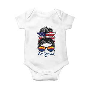 Patriotic Arizona Messy Bun Girl Graphic Baby Onesie American Flag Sunglasses Southwest State Pride Souvenir