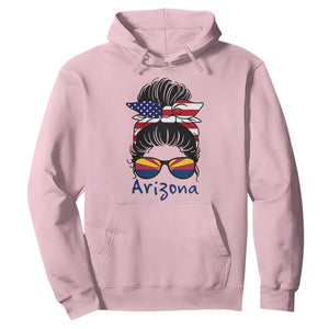 Patriotic Arizona Messy Bun Girl Graphic Hoodie American Flag Sunglasses Southwest State Pride Souvenir