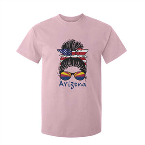 Patriotic Arizona Messy Bun Girl Graphic T Shirt For Kid American Flag Sunglasses Southwest State Pride Souvenir