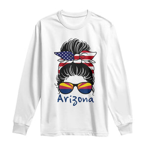 Patriotic Arizona Messy Bun Girl Graphic Long Sleeve Shirt American Flag Sunglasses Southwest State Pride Souvenir