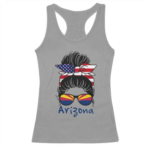 Patriotic Arizona Messy Bun Girl Graphic Racerback Tank Top American Flag Sunglasses Southwest State Pride Souvenir