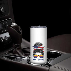 Patriotic Arizona Messy Bun Girl Graphic Skinny Tumbler American Flag Sunglasses Southwest State Pride Souvenir