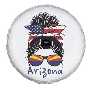 Patriotic Arizona Messy Bun Girl Graphic Spare Tire Cover American Flag Sunglasses Southwest State Pride Souvenir