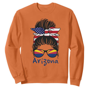 Patriotic Arizona Messy Bun Girl Graphic Sweatshirt American Flag Sunglasses Southwest State Pride Souvenir