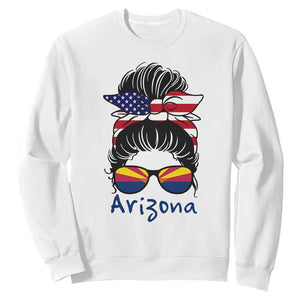 Patriotic Arizona Messy Bun Girl Graphic Sweatshirt American Flag Sunglasses Southwest State Pride Souvenir