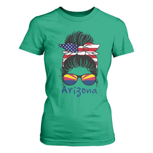 Patriotic Arizona Messy Bun Girl Graphic T Shirt For Women American Flag Sunglasses Southwest State Pride Souvenir