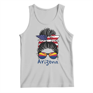 Patriotic Arizona Messy Bun Girl Graphic Tank Top American Flag Sunglasses Southwest State Pride Souvenir