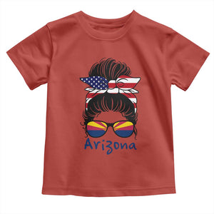 Patriotic Arizona Messy Bun Girl Graphic Toddler T Shirt American Flag Sunglasses Southwest State Pride Souvenir