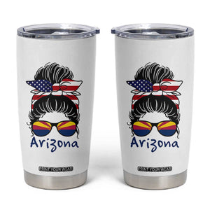 Patriotic Arizona Messy Bun Girl Graphic Tumbler Cup American Flag Sunglasses Southwest State Pride Souvenir