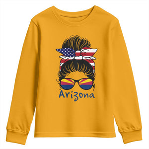 Patriotic Arizona Messy Bun Girl Graphic Youth Sweatshirt American Flag Sunglasses Southwest State Pride Souvenir