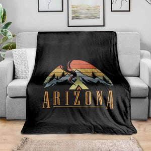 Vintage Arizona Camping Mountain Graphic Throw Blanket Retro Sunset Wilderness Outdoor Adventure Souvenir