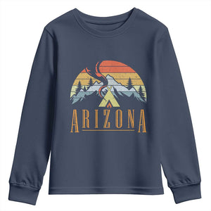 Vintage Arizona Camping Mountain Graphic Youth Sweatshirt Retro Sunset Wilderness Outdoor Adventure Souvenir