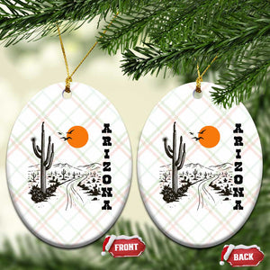 Retro Arizona Desert Road Sunset Graphic Ceramic Ornament Vintage Southwest Saguaro Cactus Travel Souvenir