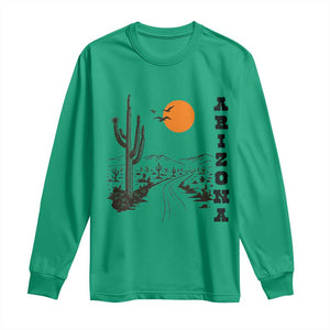 Retro Arizona Desert Road Sunset Graphic Long Sleeve Shirt Vintage Southwest Saguaro Cactus Travel Souvenir
