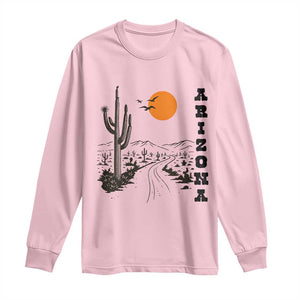 Retro Arizona Desert Road Sunset Graphic Long Sleeve Shirt Vintage Southwest Saguaro Cactus Travel Souvenir
