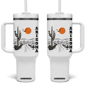Retro Arizona Desert Road Sunset Graphic Tumbler With Handle Vintage Southwest Saguaro Cactus Travel Souvenir