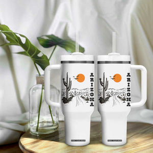 Retro Arizona Desert Road Sunset Graphic Tumbler With Handle Vintage Southwest Saguaro Cactus Travel Souvenir