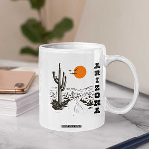 Retro Arizona Desert Road Sunset Graphic Coffee Mug Vintage Southwest Saguaro Cactus Travel Souvenir